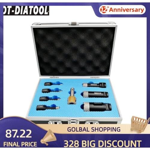 DT-DIATOOL 1set boxed Vacuum Brazed Diamond Drill Core Bits M14 connection Hole Saw and 1pc finger bits for Porcelain Tile