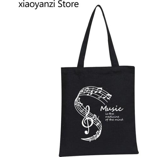 Women Canvas Shoulder Bag Music Is The Medicine Of The Mind Print Casual Eco Reusable Large Tote Shopper Bags Dames Lady Handbag