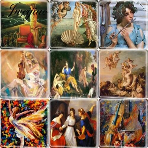JWEIJIAO 5pcs/lot Classic Western Violin Arts Of Music And Painting Square Shape 12mm DIY Glass Cabochon Jewelry Accessories