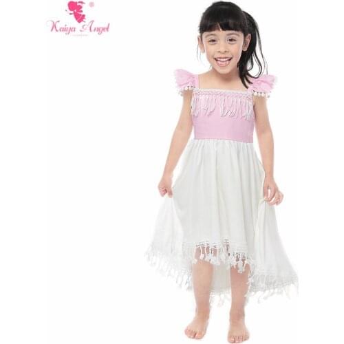 Kaiya Angel 2019 New Summer Pink White Baby Girl Dress Clothes Bow Tassel Cute Daily Wear Backless Sleeveless Factory Wholesale
