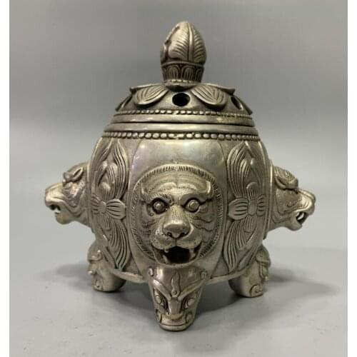 China White copper tiger head Incense burner crafts statue