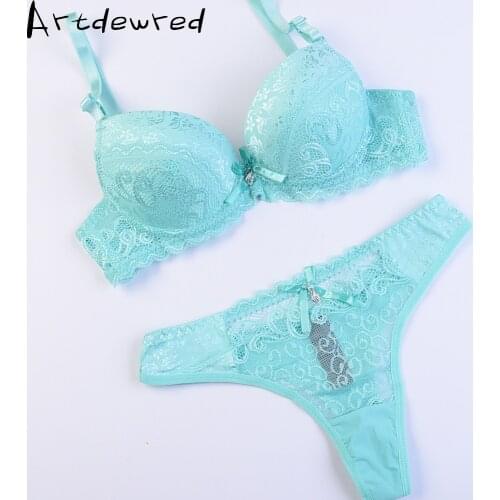 French brand ABC cup sexy push up plus size bra set womens fashion lace underwear set intimate noble young girl bra thong sets