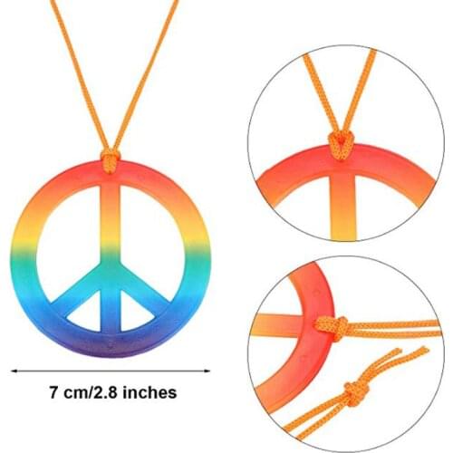 Hippie Costume Jewerly Set 60s 70s Rainbow Peace Sign Pendant Necklace Earrings