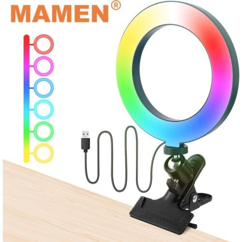 MAMEN 6 Inch RGB Ring Light USB Plug Colorful Nightlight with Table Clamp for Vlog Video Selfie Makeup Light for Youtube Tik Tok