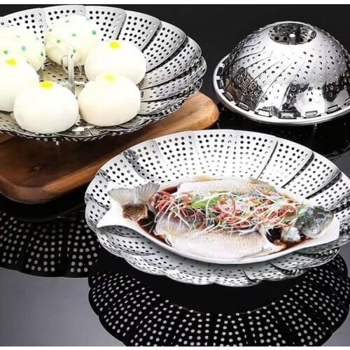 Multifunctional stainless steel steamer retractable closed steaming rack steaming bag fruit basket creative kitchen supplies