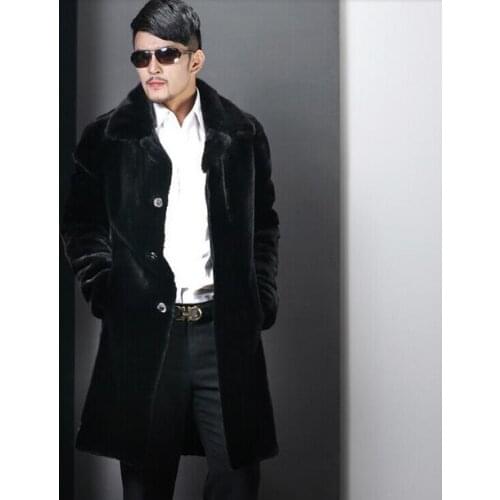 Male faux fur coat mens leather jacket men jaqueta de couro overcoat mink Villus autumn winter long design thermal outerwear
