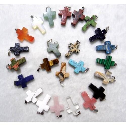 Wholesale New Arrival Fashion Natural Stone Tiger Eye Onyx Unakite Cross Pendants Charms For Jewelry Making 50pcs Free shipping