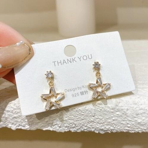 Simple And Light Luxury Five-Pointed Star Zircon Earrings Korean Temperament Personality Design Ear Stud Net Red Jewelry
