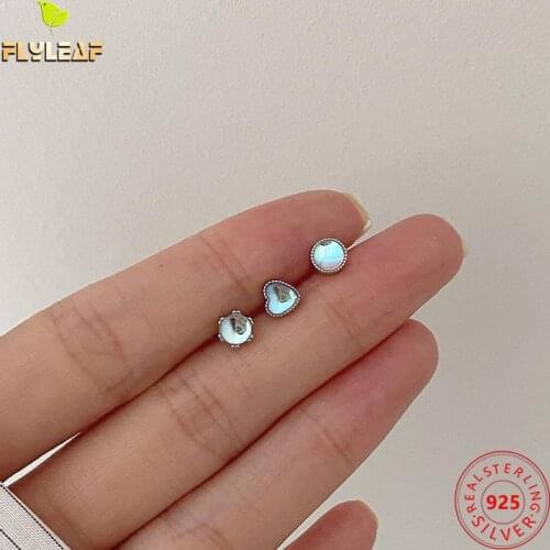 Heart-shaped Moonstone 100% 925 Sterling Silver stud Earrings For Women round Fine Jewelry Femme Earings Fashion Jewelry