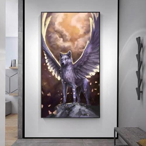 Modern Abstract Lonely Wolf with Wings Posters and Prints Canvas Paintings Wall Art Pictures for Living Room Decor No Frame