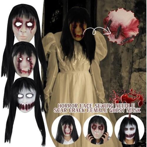 Haunted House Horror Face Stitch Scar Rift Female Ghost Mask,Halloween Face Mask Scary Mask Masquerade Holiday Party Decoration