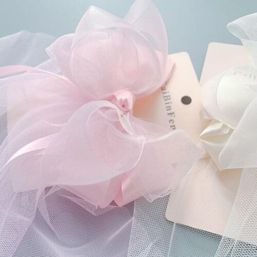 Wedding Princess Flower Girl Hair Accessories Single Layer Snow Yarn Lace Bow Simple Single Color 2021 New Childrens Top Clip B