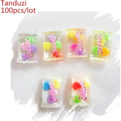 Tanduzi 100pcs Wholesale Japanese Kawaii Flatback Resin Cabochons Simulation Food Sweet Candy DIY Home Decoration Resin Crafts
