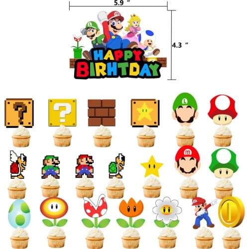 Super Mario Party Decoration Supplie Anime Figure Theme Boy Girl Children Cartoon Game Flag Balloon Banner Festival Activity Set