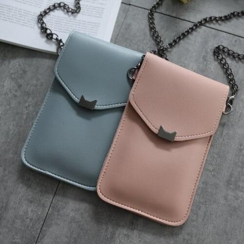 Cat Ear Transparent Touch Screen Retro Simple Mobile Phone Bag 2020 Women Chain Messenger Bags Small Flap Bag Mini Shoulder Bag