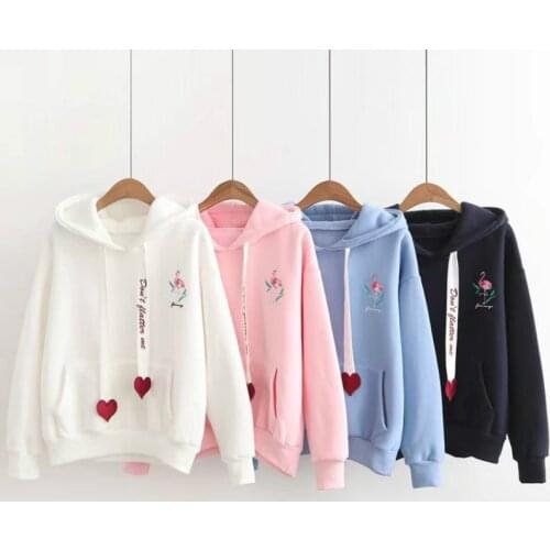 Hoodies Women Free Size Love Letter Printed Long Sleeve Hooded Womens Pullover Soft Cotton Korean Style Ladies Sweatshirts