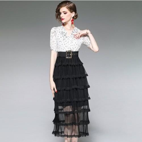NEW spring 2021 summer Lace party Long dress xl elegant Short sleeve Sexy V-Neck Club Dress ladies Mesh Cascading Ruffle dresses