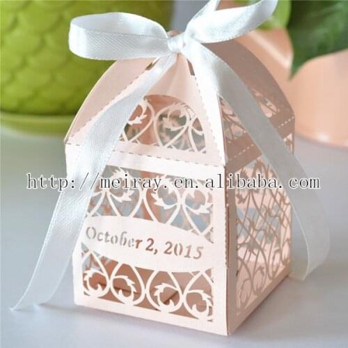 100pcs/lot wedding gifts for guests souvenirs boxes, laser cut "filgiree" peach personalized wedding gifts boxes