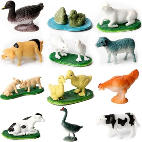 12pcs Farm Animals Cute Chicken Duck Goose action figure model playset, Mommas and Babies home decoration accessories Toy Set