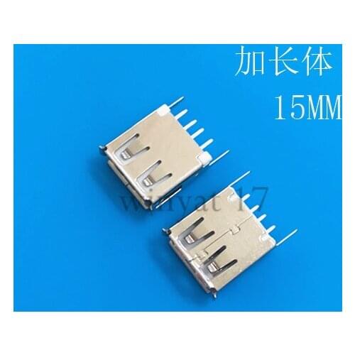 15pcs USB2.0 Mother Seat Type A 180-degree 15MM straight Plug long body high temperature USB cable interface