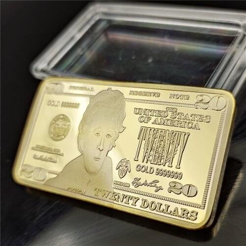 USD 20 Dollar Bullion 24k Gold Bar American Metal Coin Golden Bars USD Collection Gift
