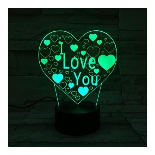 3D Night Light Valentines Day Gift Romantic I Love You Love Heart LED Lamp Atmosphere Colorful Room Decor Lampara 195