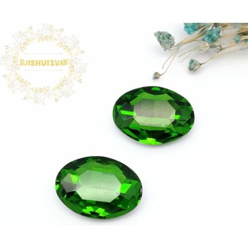 Mobile Accessories Emerald Oval shape Crystal Glass Sewing Rhinestones Pointback DIY Wedding Dress and Bag