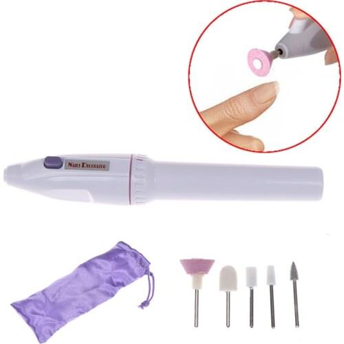 Manicure Pedicure Gel Polish File Buffer 5in1 Mini Nail Art Drill Machine Electric Nail Drills Pen Handpiece Bits Nail Art Tools