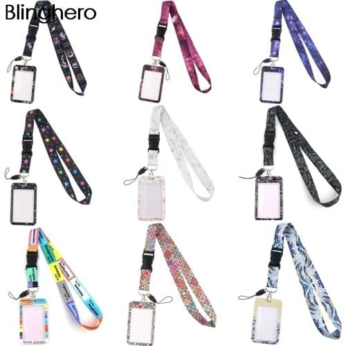 BH1360 Blinghero Starry Sky Marble Wave Bank Credit Card Holder Bus Identity Badge With buckle Lanyard For Phone Office Supply