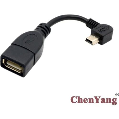 CY Chenyang Left Angled 90 Degree Mini B Male to USB 2.0 A Female OTG Cable 10cm