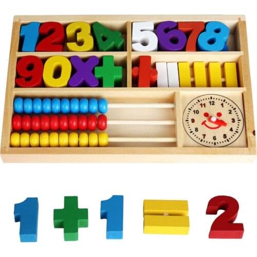 Montessori Children Abacus Kids Learning Wooden Toys for Baby Cacalculation Traning Math Box Alarm Clock Learnling educational