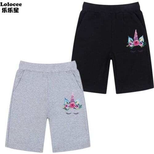 2021 Kids Flower unicorn Print shorts Costume Girls Summer breathable shorts Children cartoon Casual Short Sweatpants
