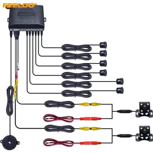 FEELDO Car 6-Sensors Parking Sensor with 2pcs CCD 4-LED Camera Dual Visual Rear View Video Backup Radar System #HQ1967