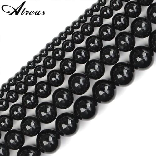 High Quality 4/6/8/10/12 mm Smooth Round Black Agates Beads Natural Onyx Stone Loose Beads For Jewelry Making DIY Bracelet