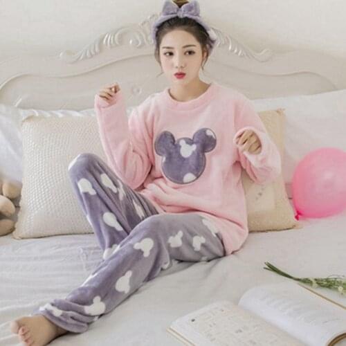 Winter Pyjamas Set Minimalist Style Pajamas Panda Womens Two Pieces Flannel Cotton Student Girls Home Clothing Suit Pijamas Set