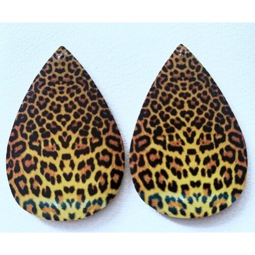 Faux Leather Cheetah leopard Teardrop Earrings Double Large Size Print on Cowhilde Not Hair
