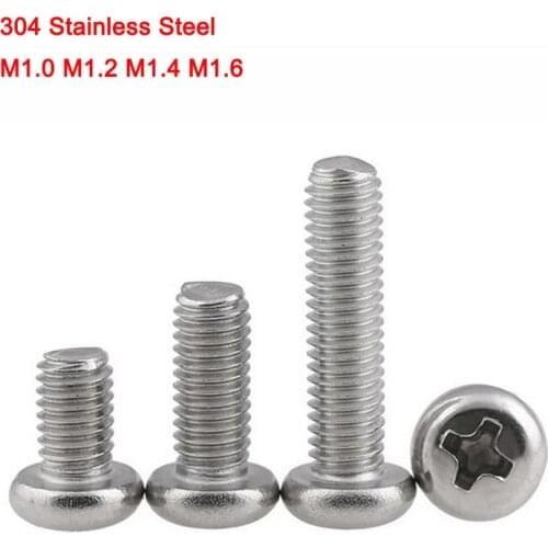 M1.0 M1.2 M1.4 M1.6 304 Stainless Steel GB818 Phillips Cross Recessed Round Pan Head Machine Micro Screw 50Pcs