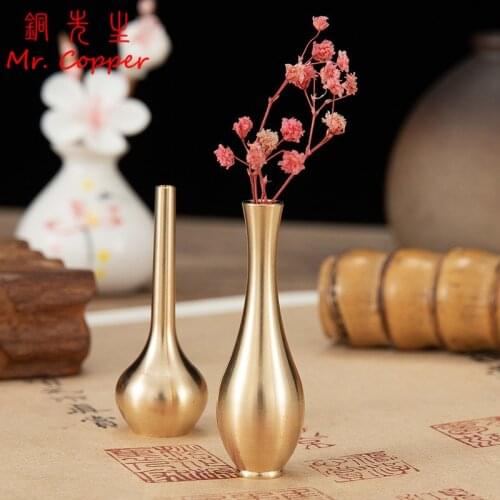 Pure Copper Mini Vintage Vase Ornament Home Decoration Retro Brass Flower Bottle Figurines Modern Light Luxury Decorative Crafts