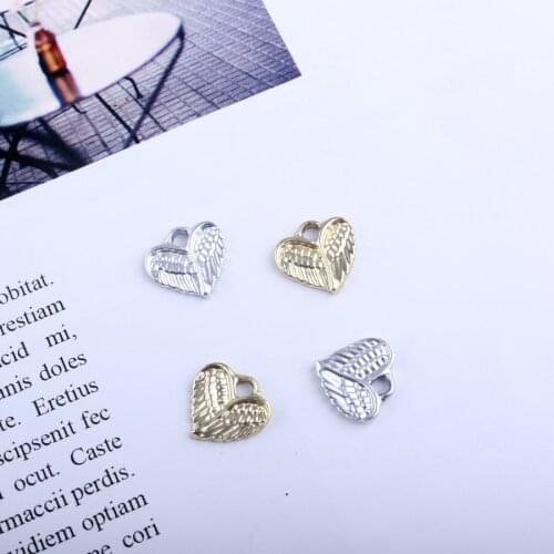 20pcs/lot Fashion Wing Heart Shape Silver Gold Color Tone Charms Alloy Pendant Fit For Bracelet DIY Fashion Jewelry Accessories