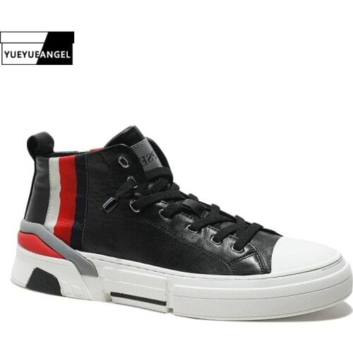 High-Top Slip-On Thick Bottom Genuine Leather Casual Shoes Mens Cowhide Lace Up Rubber Sole Breathable Waterproof Active Shoes