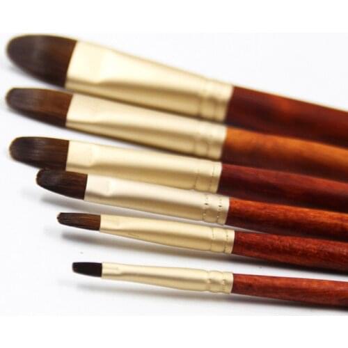 6 pcs suit Fine Hand-painted round head weasel hair birch rod brush painting oil painting pen brush Professional Art Supplies