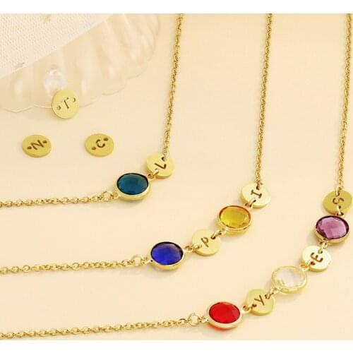 Dangle Tiny Initial and Birthstone Personalised Necklace for Women Wife Girl Custom Name Jewelry Children Letter Necklace KS-3D2