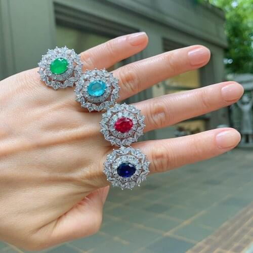 QTT Dazzling 925 Sterling Silver Rings Oval Paraiba Tourmaline Gemstone Simple Ring Wedding Fine Jewelry Accessories