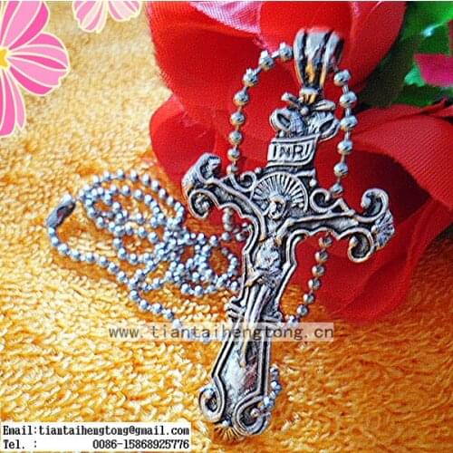 Free shipping 3pcs 60*32mm religious jesus cross necklace/cross pandant necklace/2.4mm*60cm ball chain necklace