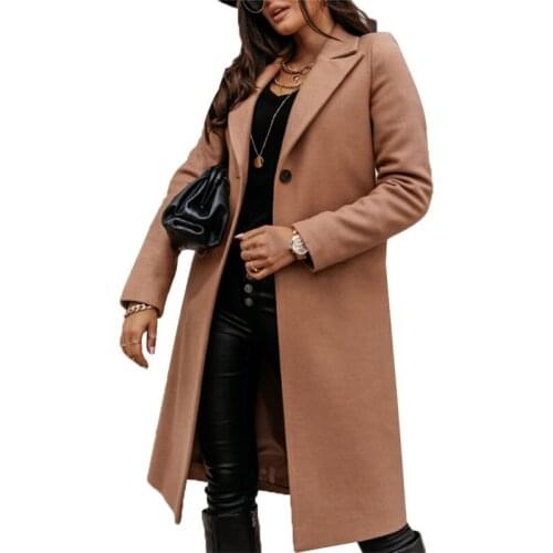 Xingqing Women Long Sleeve Lapel Coat Fashion Long Sleeve Solid Color Coat for Women Ladies Wool Blends Ladies Coats and Jackets