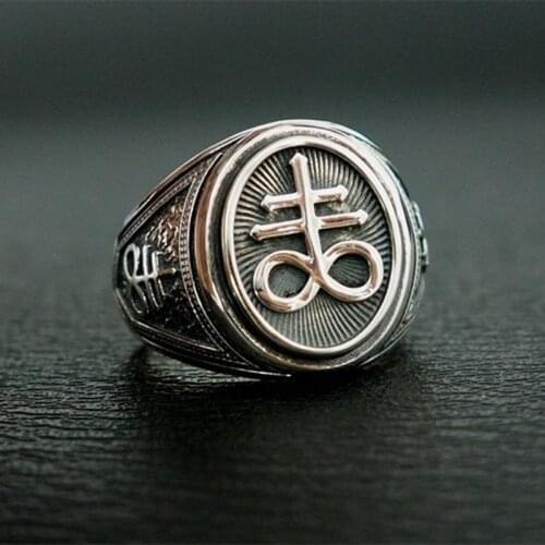 EYHIMD Gothic Mens 316L Stainless Steel Cross Ring Seal of Satan Signet Rings Men Male Bijoux Punk Biker Fashion Jewelry Gifts