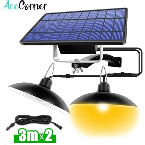 Acecorner Single Double Head Solar Pendant Light Outdoor Indoor Lamp Line Warm White White Lighting for Camping Home Garden Yard