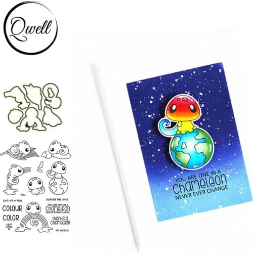 QWELL Chameleon Lying Foliage Rainbow Cutting Dies match Clear Stamps for DIY Scrapbooking Craft Paper Cards 2021 New