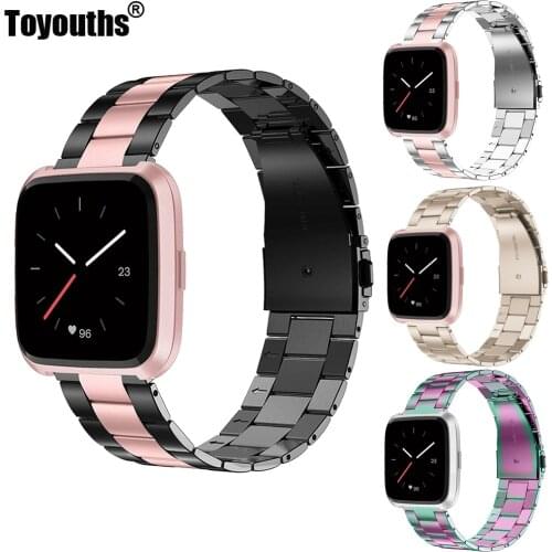 Toyouths Stainless Steel Watch Strap For Fitbit Versa Band Ultra-Thin Lightweight Replacement Metal Wristbands For Fitbit Versa