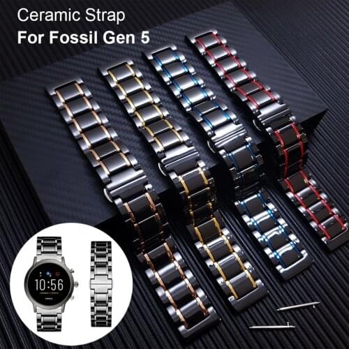 Luxury Ceramic Strap Watchband for Fossil Gen 5 Carlyle HR/Julianna/Garrett/Fossil Hybrid Smartwatch HR Watch Band Bracelet 22mm